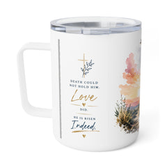 10oz Insulated Coffee Mug — Watercolor Sunrise Doorway Scenic Travel Mug