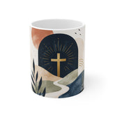 Inspirational Christian Coffee Mug 11oz — "The Lord Is My Shepherd; I Lack Nothing" with Cross & Nature Design