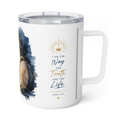 10oz Insulated Coffee Mug — Watercolor Sunrise Doorway Scenic Travel Mug