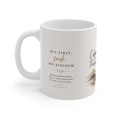 Coffee With Purpose Christian Mug — 'But First, Seek His Kingdom' Inspirational 11oz