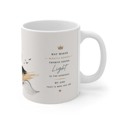 Christian Cross Coffee Mug - "Because He Lives I Can Face Tomorrow" 11oz Inspirational Gift